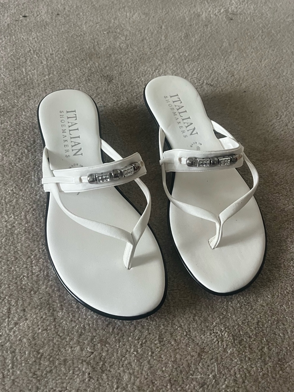 Italian Shoemakers White Jeweled Thong Sandals